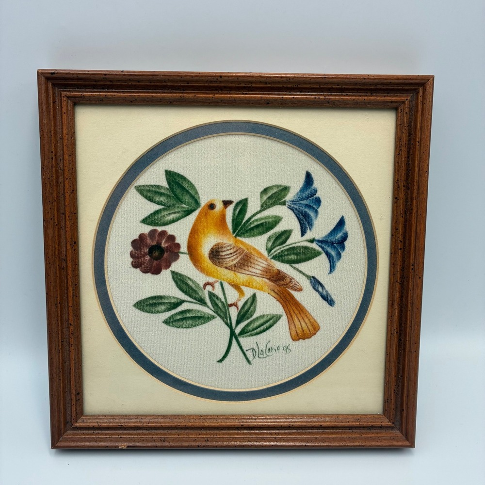 Donna M Lacaria Theorem Painting Distlefink Bird Oil on Velvet Framed 1995